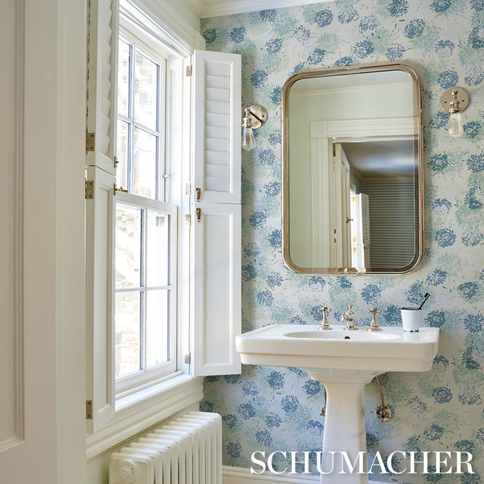 Schumacher Chrysanthemum By Tillett Blues Wallpaper Sample TL800001