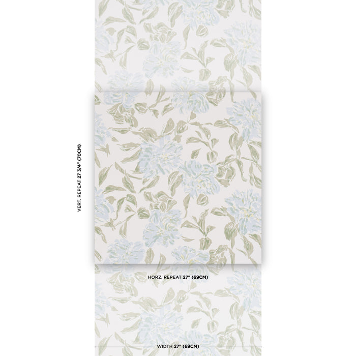 Schumacher Peony Green & Soft Blue Wallpaper Sample TL800020