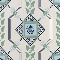Quadrille Vanderpoel Stripe Narrow Grey Blue / Pea Green / Ink Wallpaper 302415-10AWP