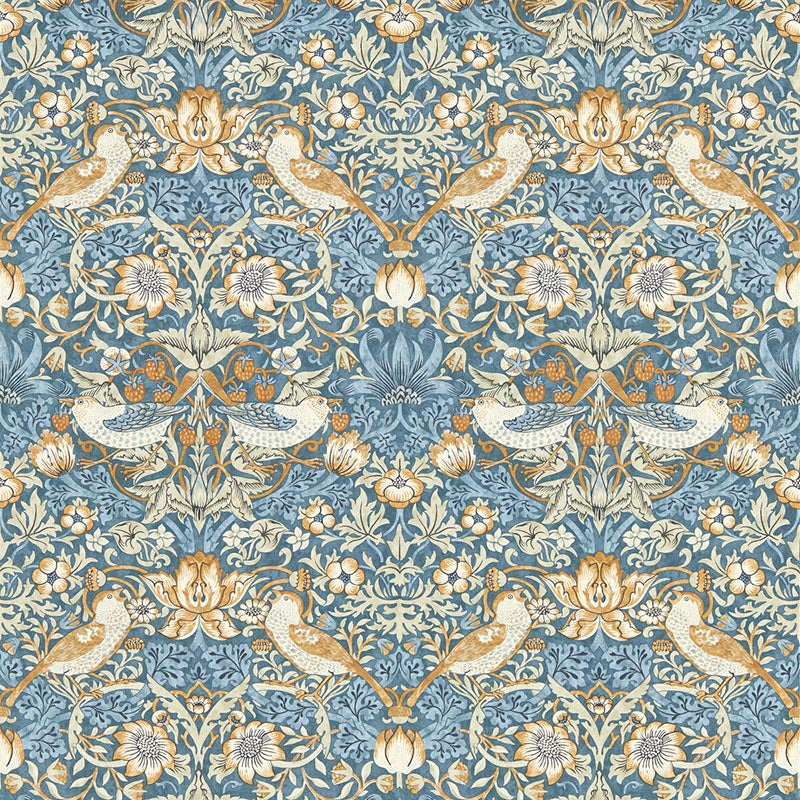 Clarke & Clarke Strawberry Thief Denim Wp Wallpaper Sample W0171/02.CAC.0