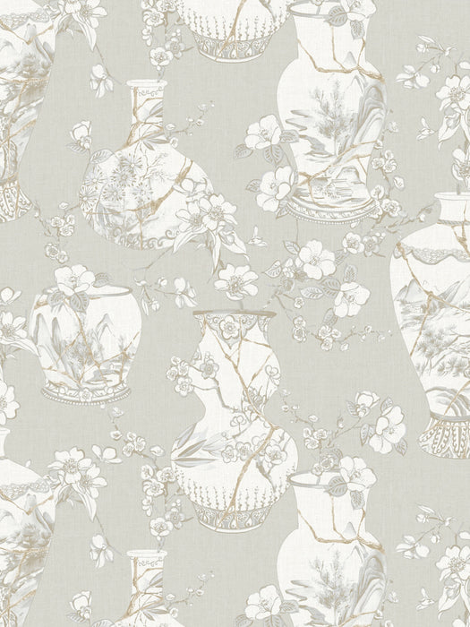 Scalamandre Kintsugi Pot Gilded Gray Wallpaper Sample WJ267300001