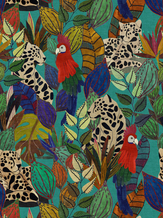Scalamandre Giungla Tropical Turquoise Wallpaper Sample WJ266400002