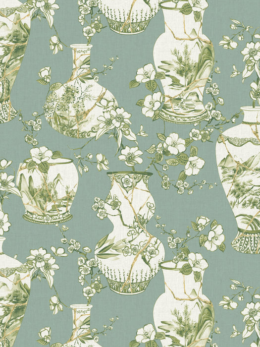 Scalamandre Kintsugi Pot Jade Wallpaper Sample WJ267300002