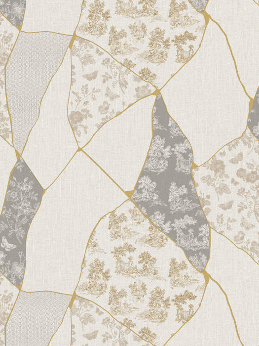Scalamandre Kintsugi Gilded Gray Wallpaper Sample WJ267000004