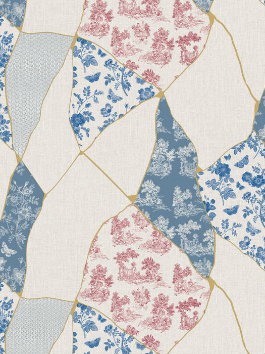 Scalamandre Kintsugi Cobalt & Crimson Wallpaper Sample WJ267000005