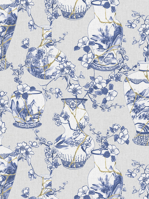 Scalamandre Kintsugi Pot Navy Wallpaper Sample WJ267300006