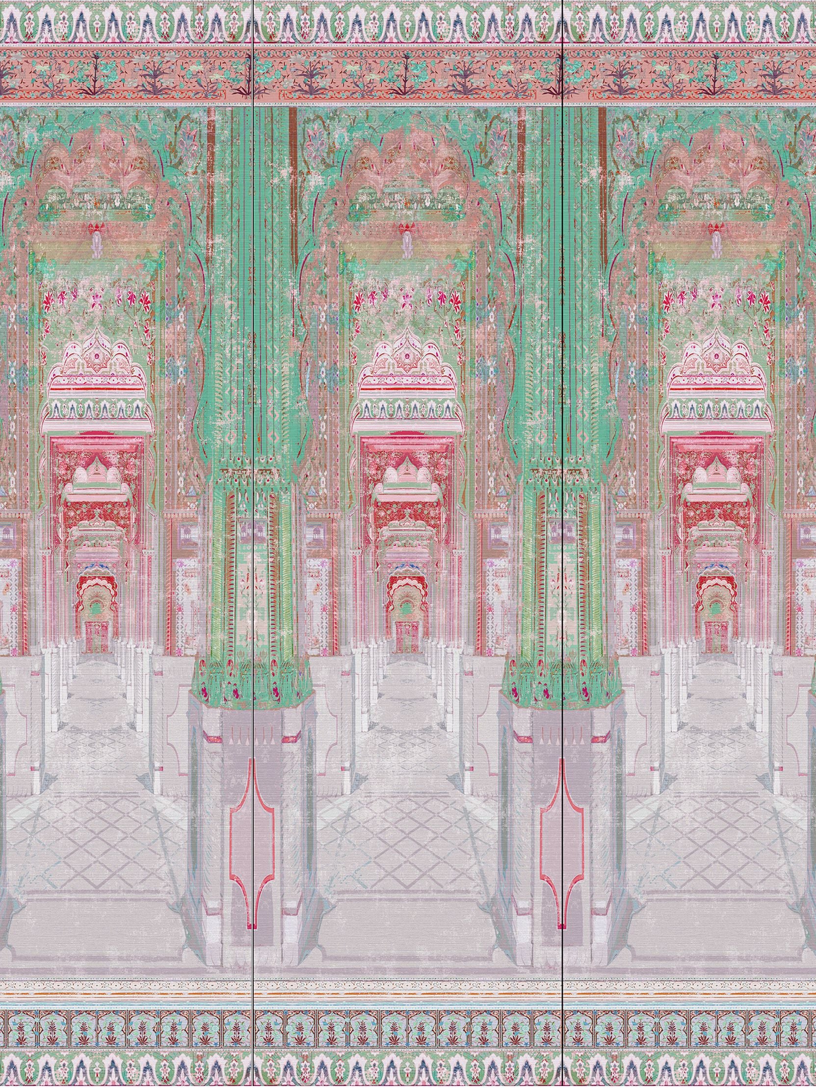 Nicolette Mayer Palatial Jaipur - Panel Green Coral Wallpaper Sample WNMJAIP0001