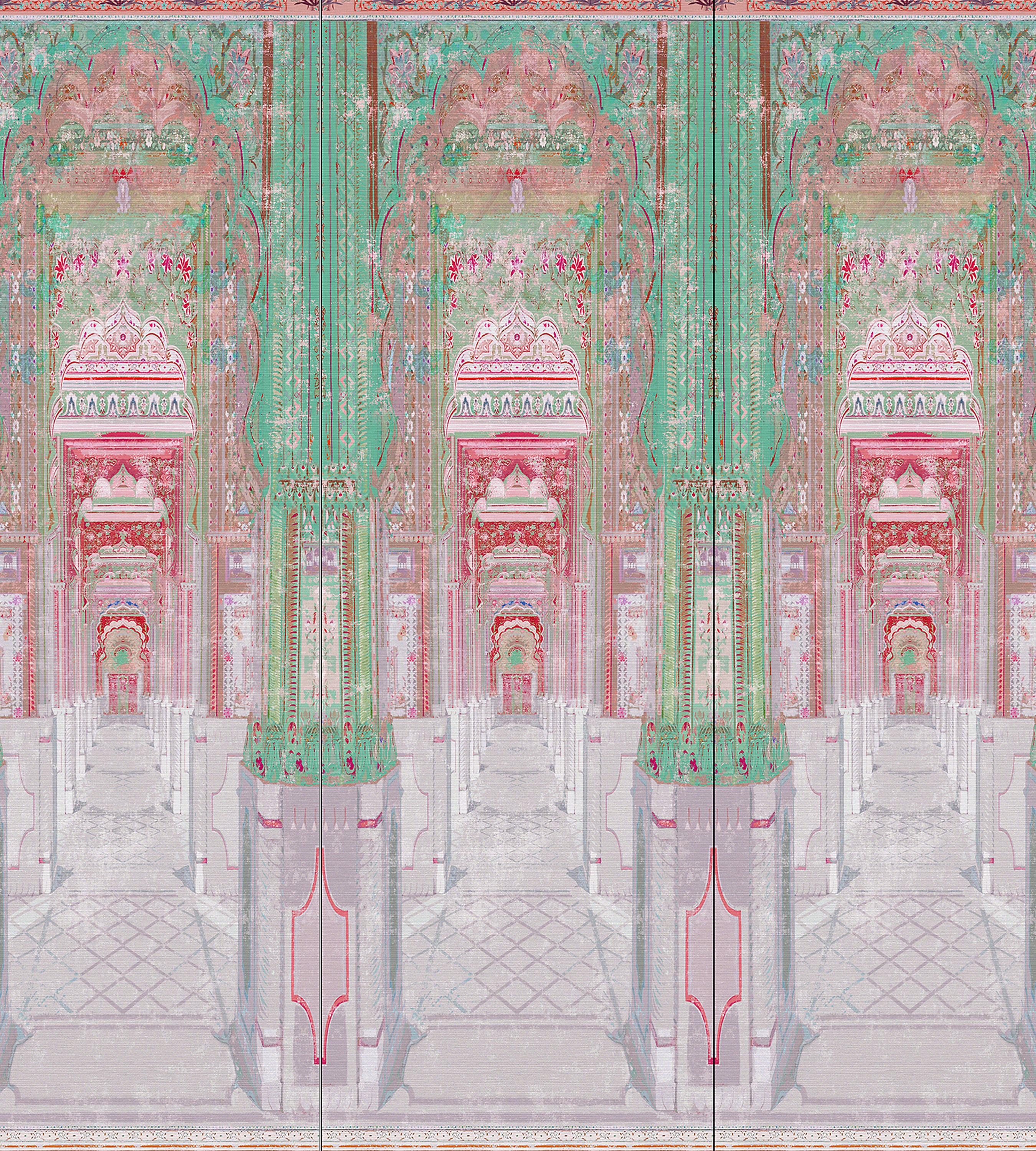 Nicolette Mayer Palatial Jaipur - Panel Green Coral Wallcovering Sample WNMJAIP0001