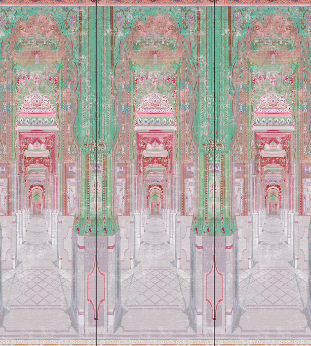 Nicolette Mayer Palatial Jaipur - Panel Green Coral Wallcovering Sample WNMJAIP0001