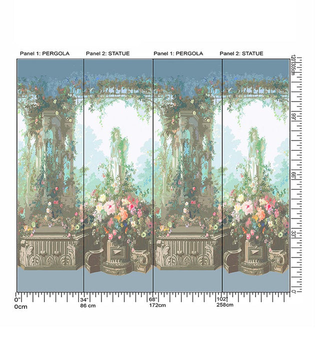 Nicolette Mayer Jardin Defosse Dyptich Chantilly - Statue Panel Wallpaper WNMJARS0001