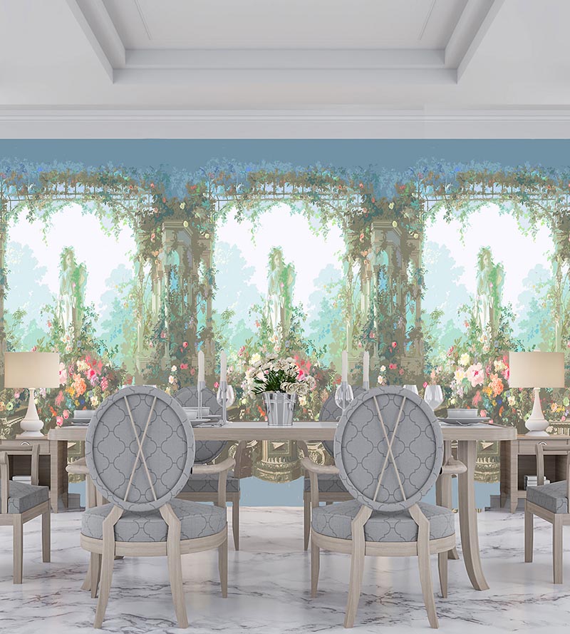 Nicolette Mayer Jardin Defosse Dyptich Chantilly - Statue Panel Wallpaper WNMJARS0001
