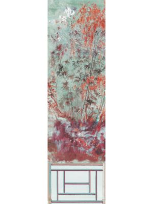 Nicolette Mayer Crested Crane Mural | Panel 1 Turquoise Red Wallpaper Sample WNMCRESP10002