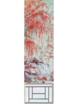 Nicolette Mayer Crested Crane Mural | Panel 2 Turquoise Red Wallpaper WNMCRESP20002