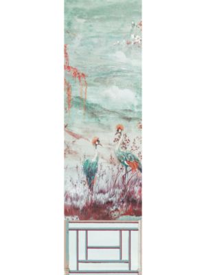 Nicolette Mayer Crested Crane Mural | Panel 3 Turquoise Red Wallpaper WNMCRESP30002