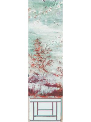 Nicolette Mayer Crested Crane Mural | Panel 4 Turquoise Red Wallpaper Sample WNMCRESP40002