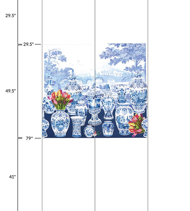 Nicolette Mayer Garniture Scenic - Tulips Blue - Right Panel Wallpaper Sample WNMGSTR0002