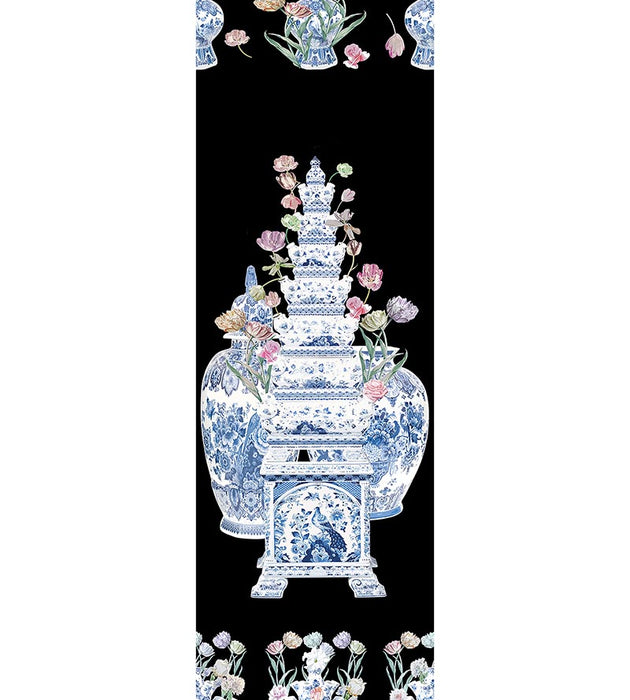 Nicolette Mayer Tulipiere Flowers - Panel Black Wallpaper Sample WNMTULI0002