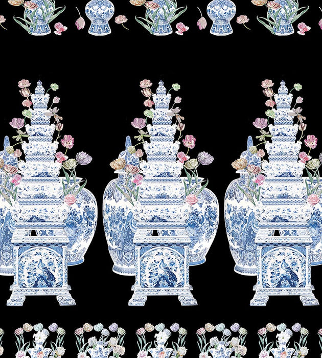 Nicolette Mayer Tulipiere Flowers - Panel Black Wallpaper Sample WNMTULI0002