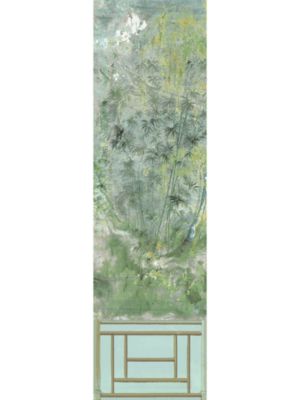 Nicolette Mayer Crested Crane Mural | Panel 1 Green Gold Wallpaper WNMCRESP10004