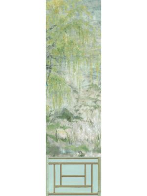 Nicolette Mayer Crested Crane Mural | Panel 2 Green Gold Wallpaper Sample WNMCRESP20004