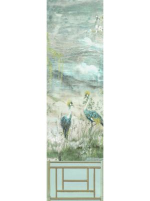 Nicolette Mayer Crested Crane Mural | Panel 3 Green Gold Wallpaper Sample WNMCRESP30004