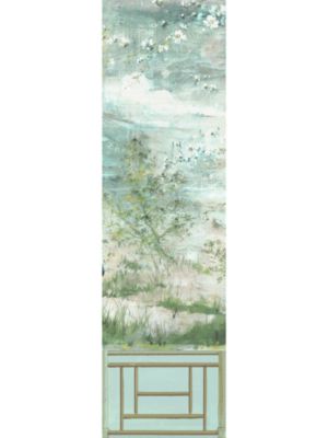 Nicolette Mayer Crested Crane Mural | Panel 4 Green Gold Wallpaper Sample WNMCRESP40004