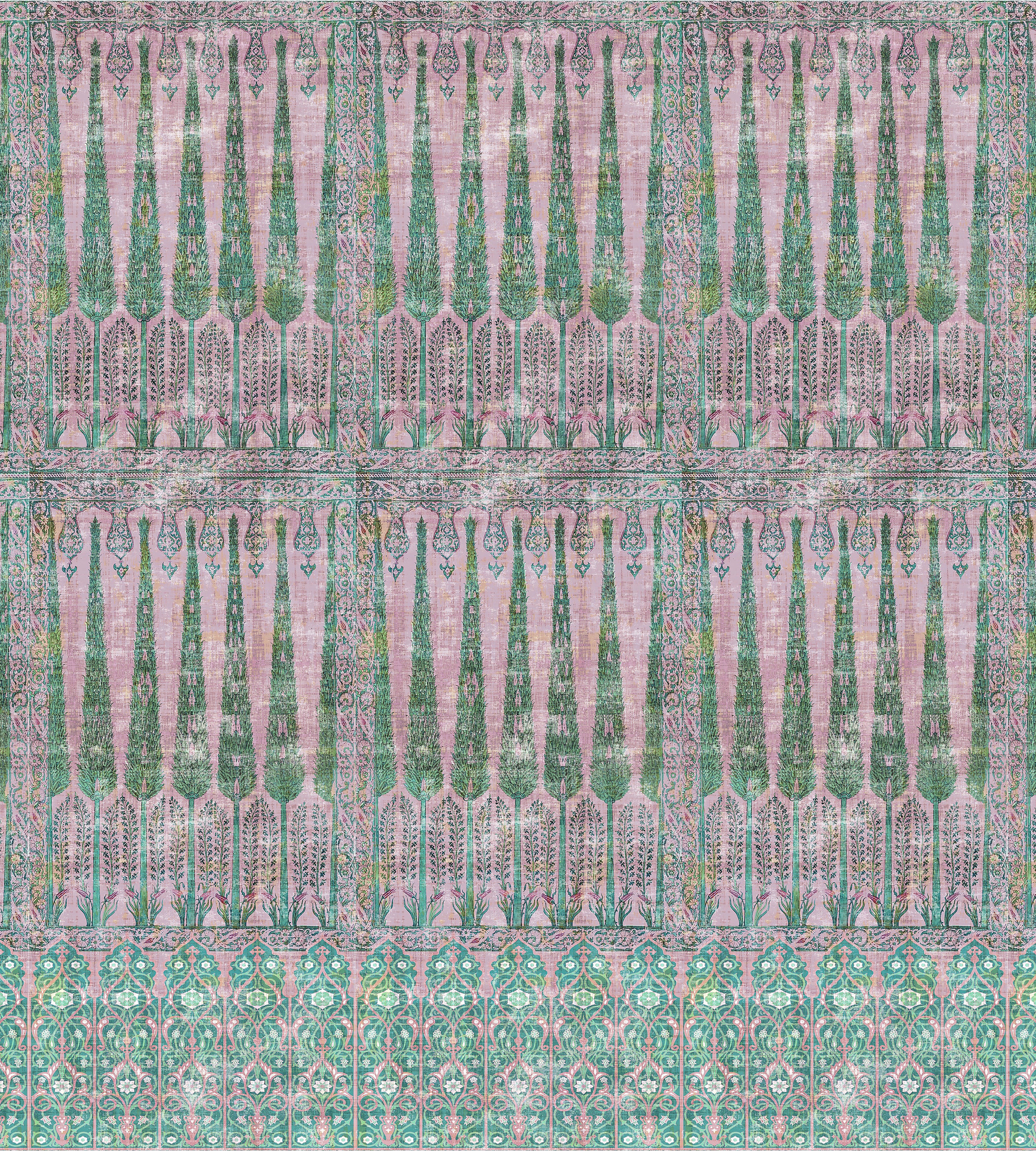 Nicolette Mayer Topkapi Garden - Panel Green Pink Wallcovering Sample WNMTOPK1022