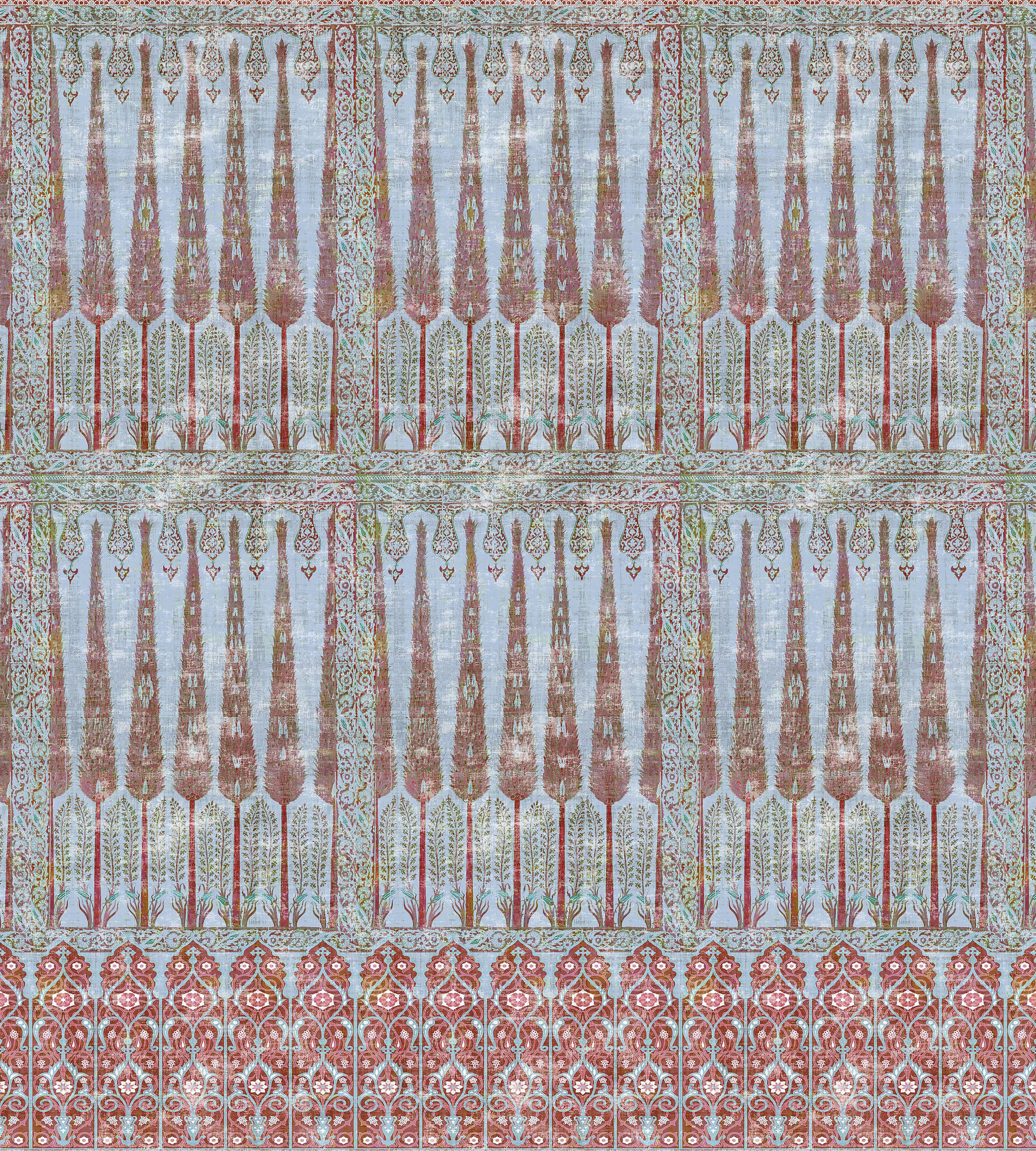Nicolette Mayer Topkapi Garden - Panel Turquoise Red Wallcovering Sample WNMTOPK1047