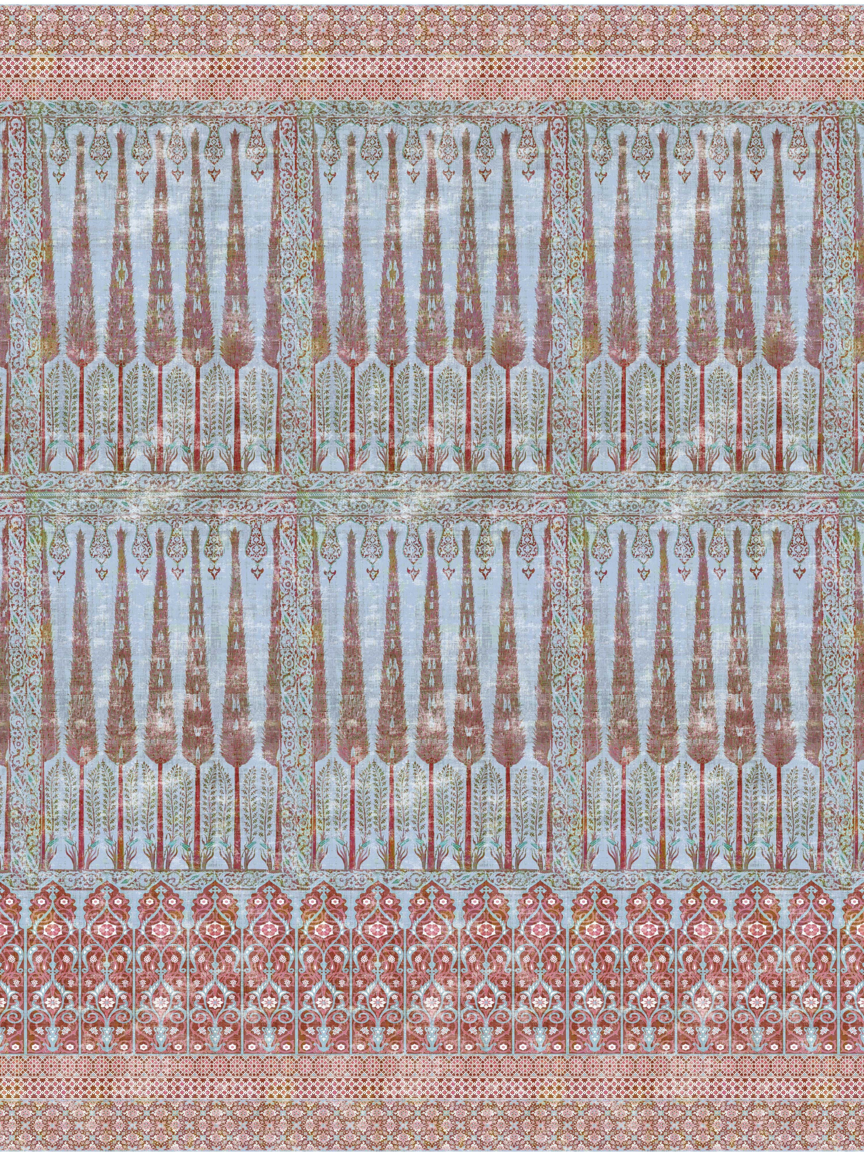 Nicolette Mayer Topkapi Garden - Panel Turquoise Red Wallpaper Sample WNMTOPK1047