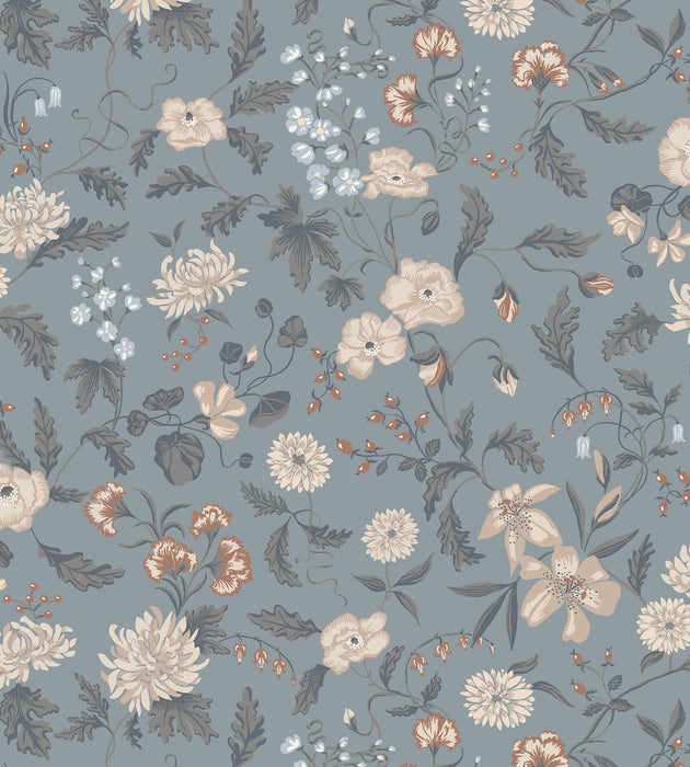 Sandberg Till Karin Folklore Blue Wallcovering Sample WSB010160065