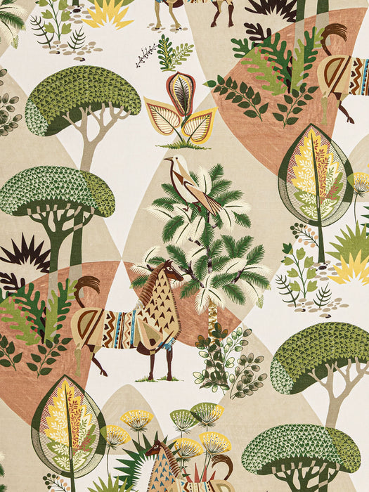 Old World Weavers Llamas Leaf Terracotta Fabric Sample WW166610002