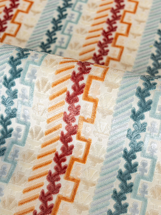 Old World Weavers Villelaure Orange Teal Fabric Sample WW273400002