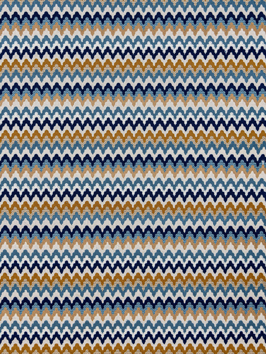 Old World Weavers Rainbow Mountain Crewel Denim Gold Fabric WW273390003