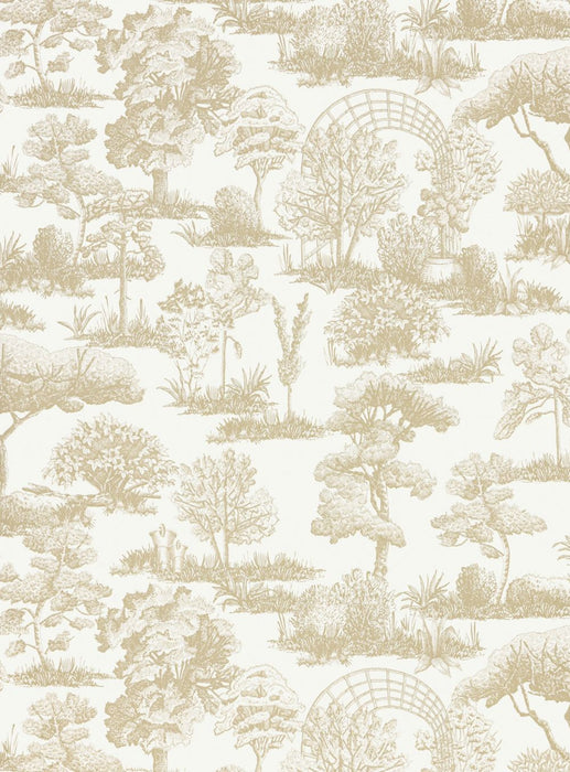 Scalamandre Garden Toile Latte Wallpaper Sample WWWP88605D0007