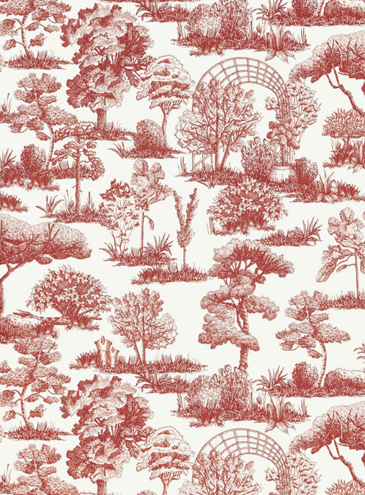 Scalamandre Garden Toile Cardinal Wallpaper Sample WWWP88605D0009