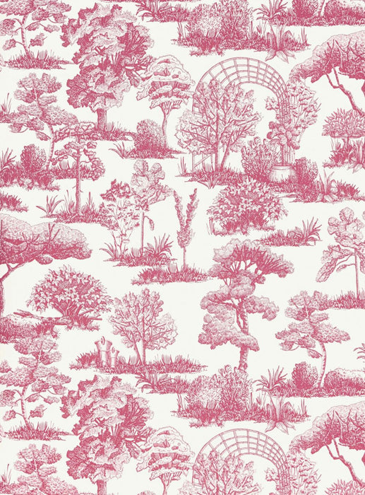 Scalamandre Garden Toile Raspberry Wallpaper Sample WWWP88605D0010