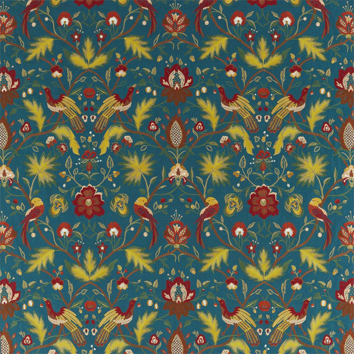 Zoffany Oiseaux de Paradis Embroidery Prussian Blue Fabric Sample ZAQF333091