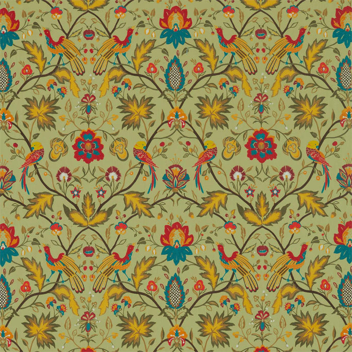 Zoffany Oiseaux de Paradis Embroidery Olivine Fabric Sample ZAQF333092