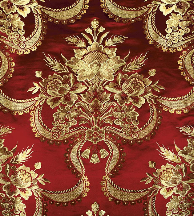 Old World Weavers Reale Nastri Cherry Gold Fabric Sample ZARNAS2157
