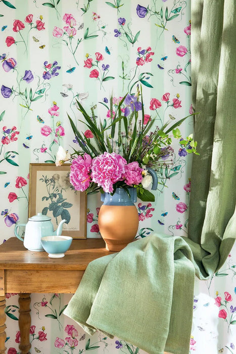 Pierre Frey Rayure Les Pois De Senteur Creme Wallpaper FP085001