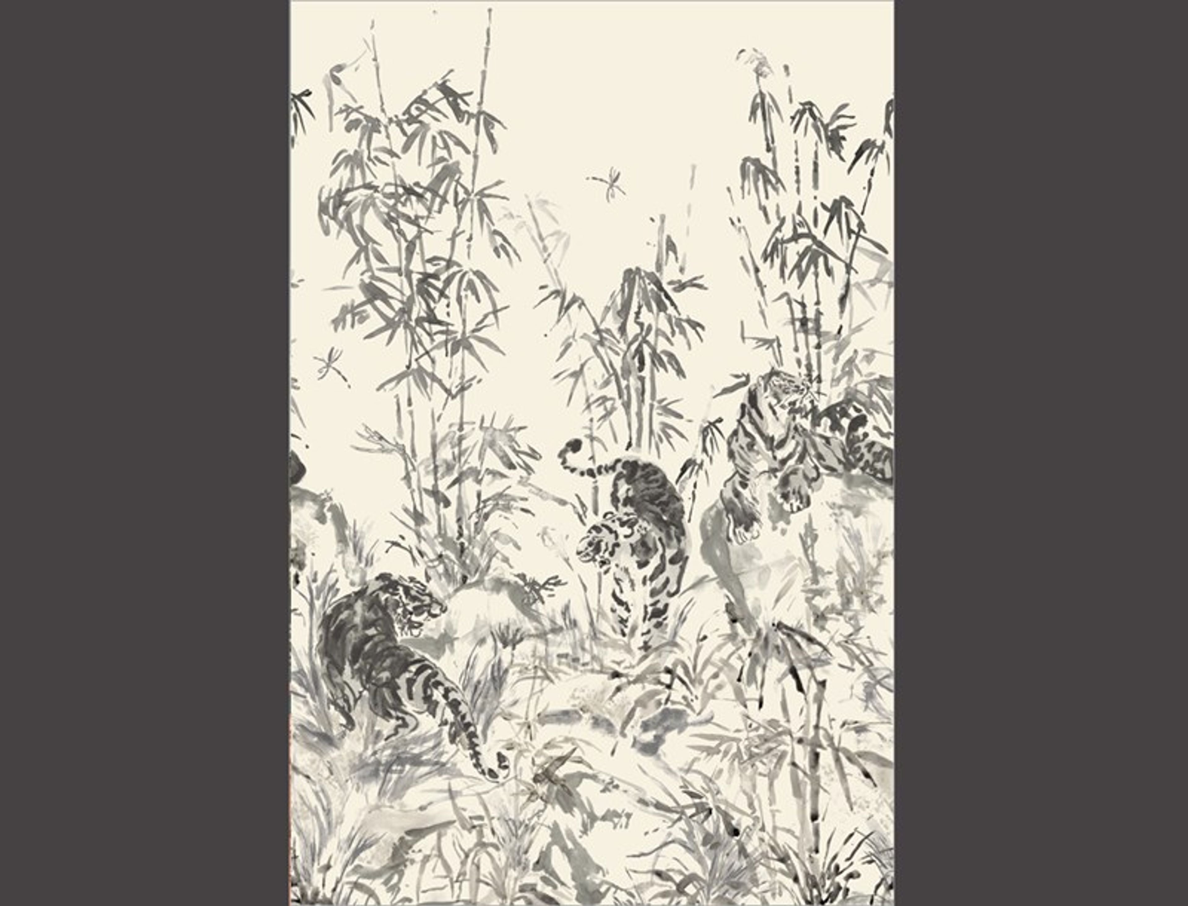 No.9 Thompson Tiger Fight  Black Ink Wallpaper N9021029001