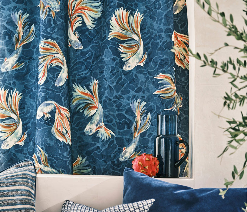 Osborne & Little Aquaria Indigo / Coral Fabric Sample F8100-03