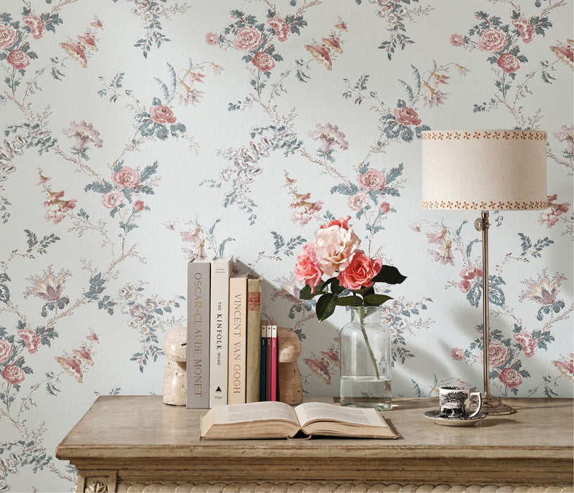 Nina Campbell Boscobel Pink / Teal Wallpaper Sample NCW4637-03