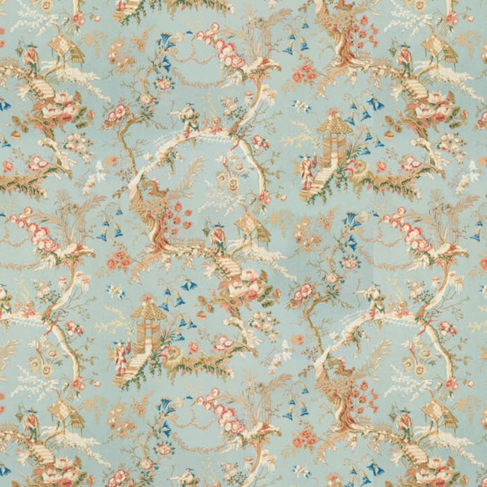 Brunschwig & Fils Chinese Landscape Cotton Print Sky Blue Fabric Sample BR-79397.207.0