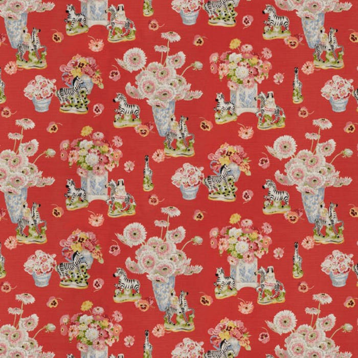 Brunschwig & Fils Gillian S Zebras Linen & Cotton Print Flame Fabric Sample BR-79653.154.0