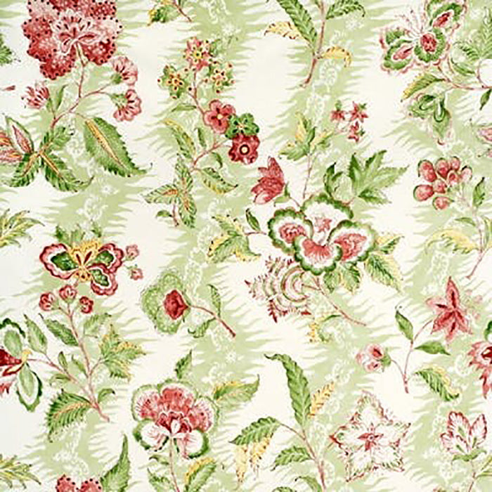 Brunschwig & Fils Monsoon Floral Linen & Cotton Print Coral/Lettuce Fabric Sample BR-79789.634.0