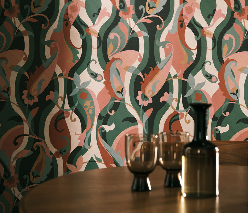 Osborne & Little Castillo Celadon / Rose Wallpaper Sample W8127-01