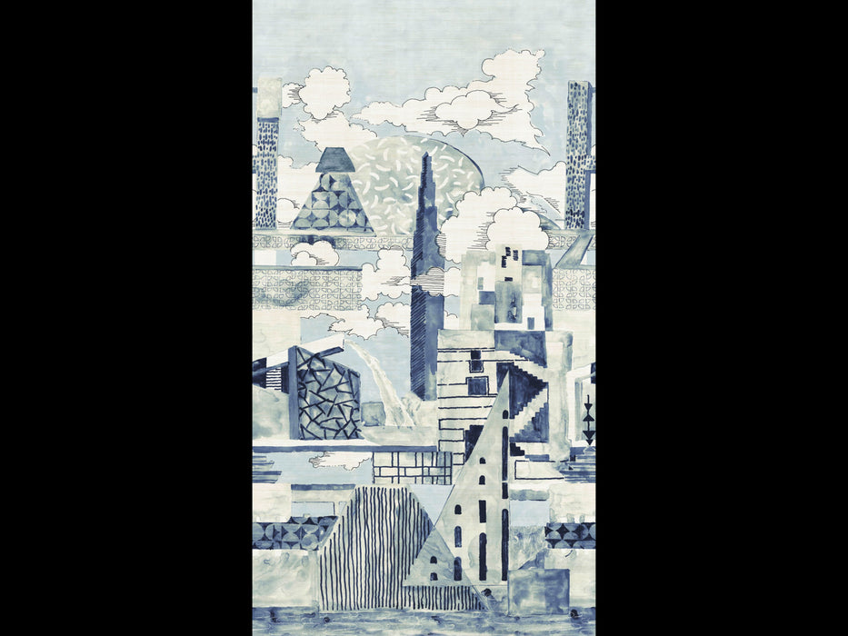 No.9 Thompson Metropolis Sisal Grasscloth 2 Drops Blue And White Wallpaper N9021041001