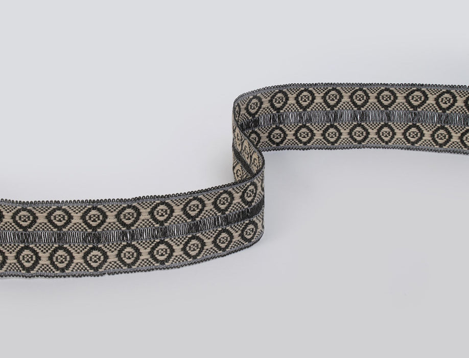 Jim Thompson Woven Diamonds Tape  Hematite Trim Sample JT030049004