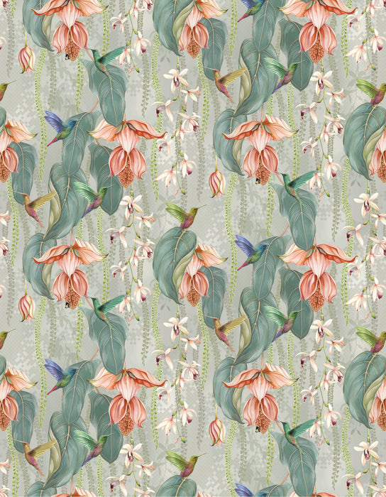 Osborne & Little Trailing Orchid Velvet Coral / Silver Fabric F8026-01